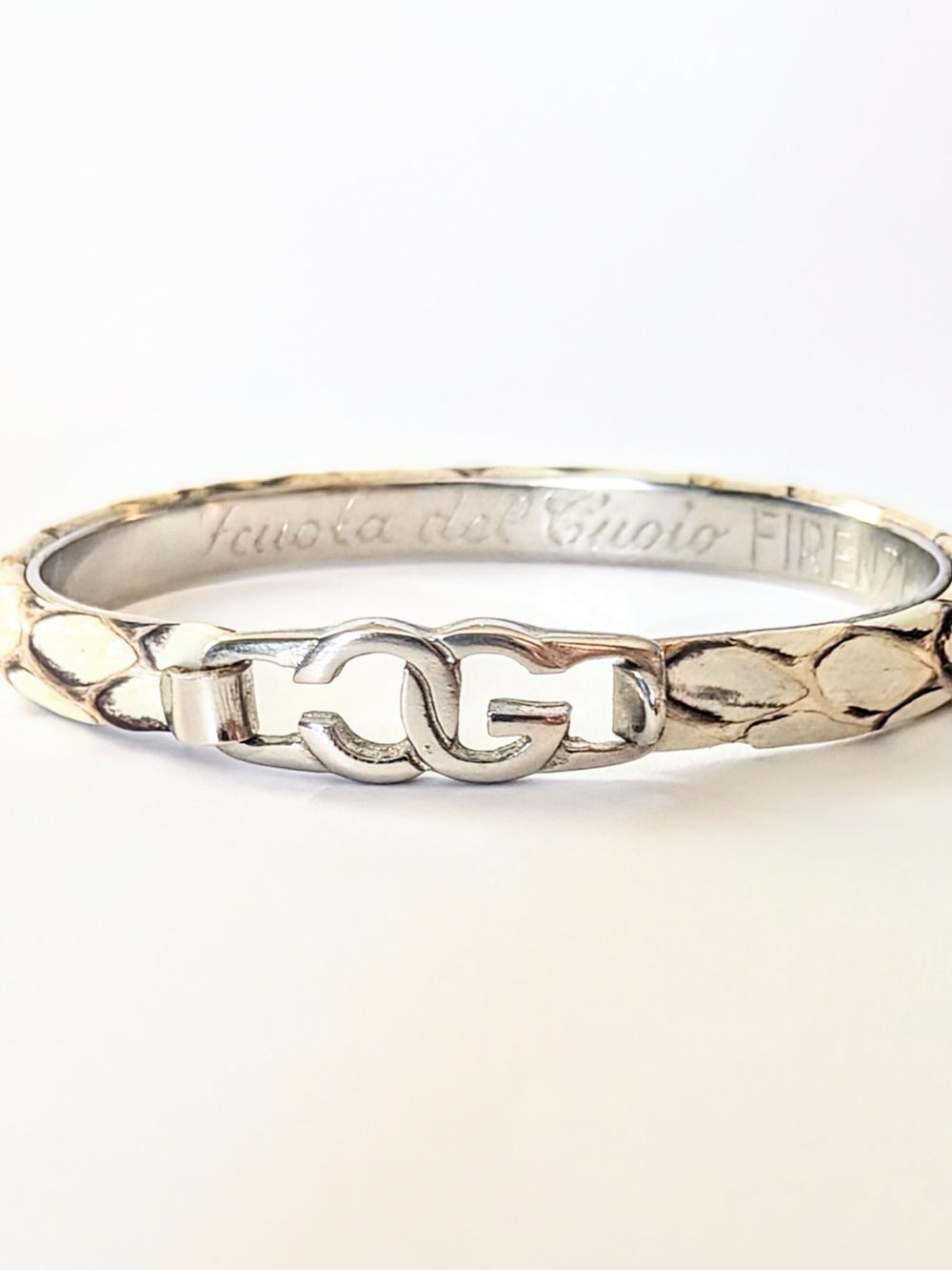 Casini & Gori CG Logo Snake Skin Bangle Bracelet 24kt GP Florence 1970's